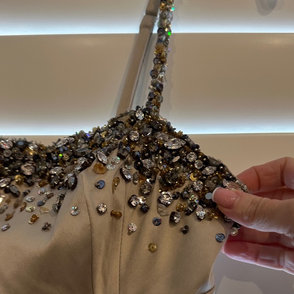 VINTAGE Mandalay (2007) Beaded and Lace Midi Dress in Tan - Picture 2 of 13